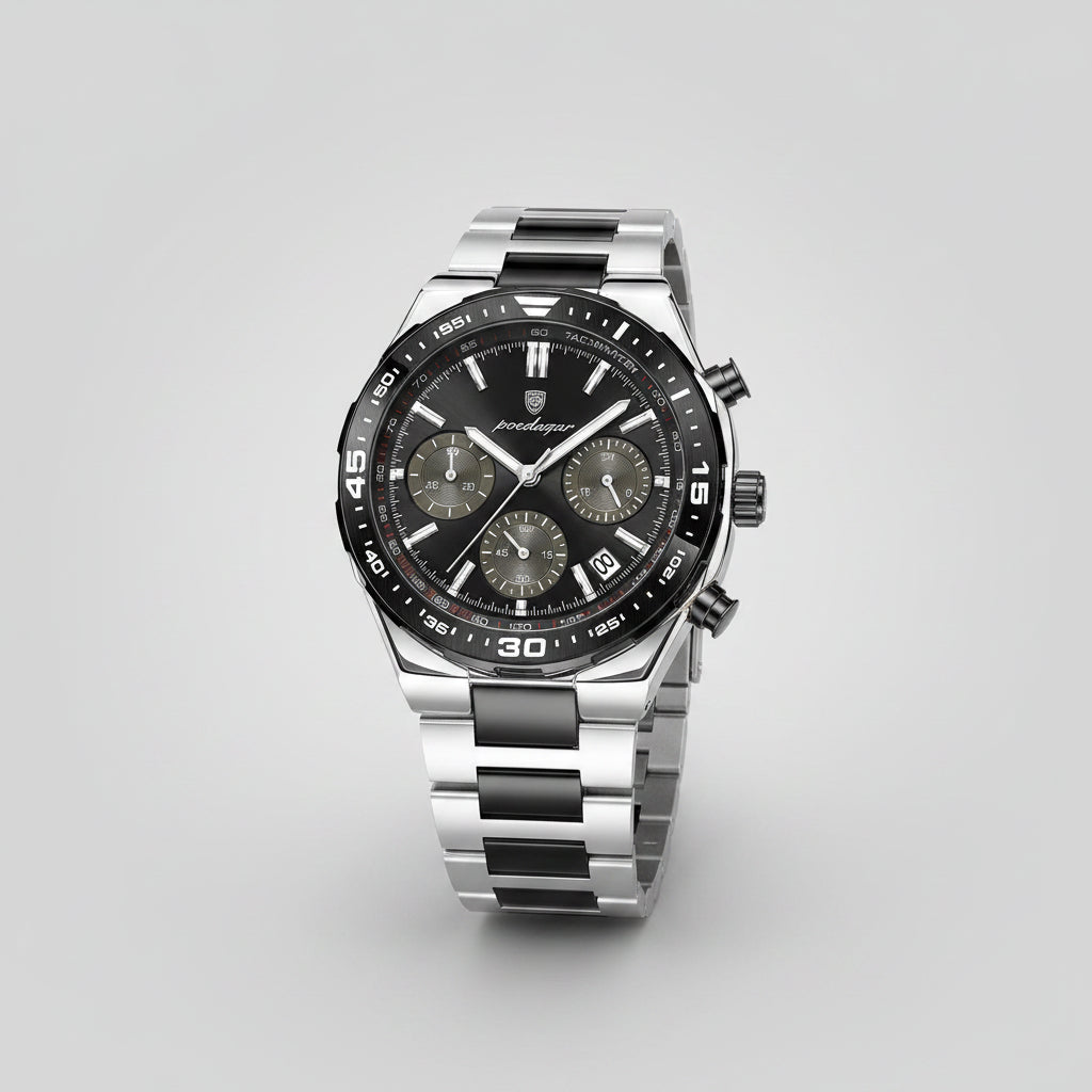 Business Chronograph Watch – Stainless Steel, Luminous Dial, Date Display