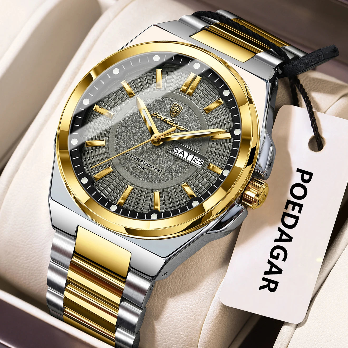 Premium Stainless Steel Chronograph – Day & Date, Luminous, Quartz