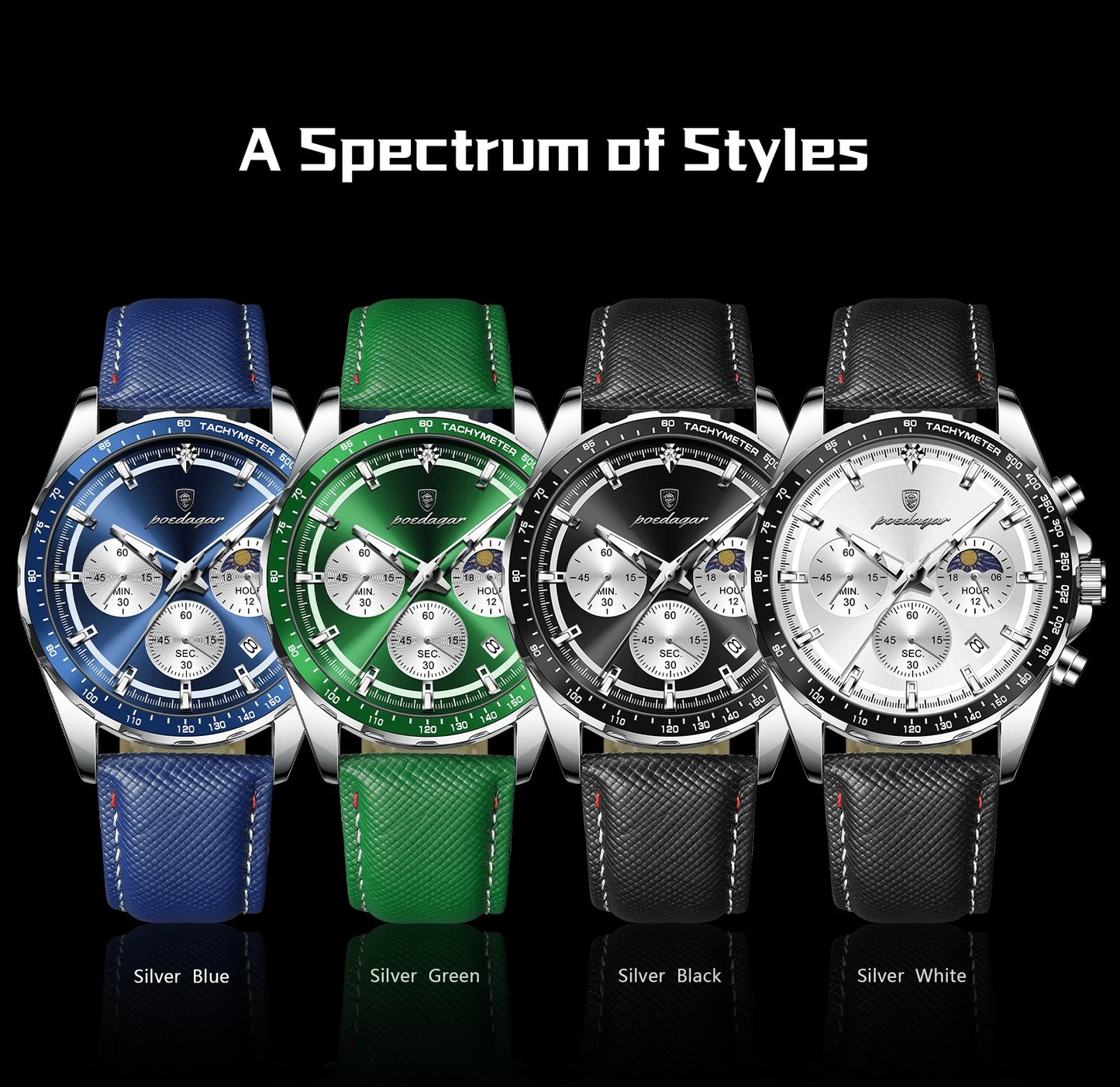 Leather Chronograph Watch – Luminous Dial with Date