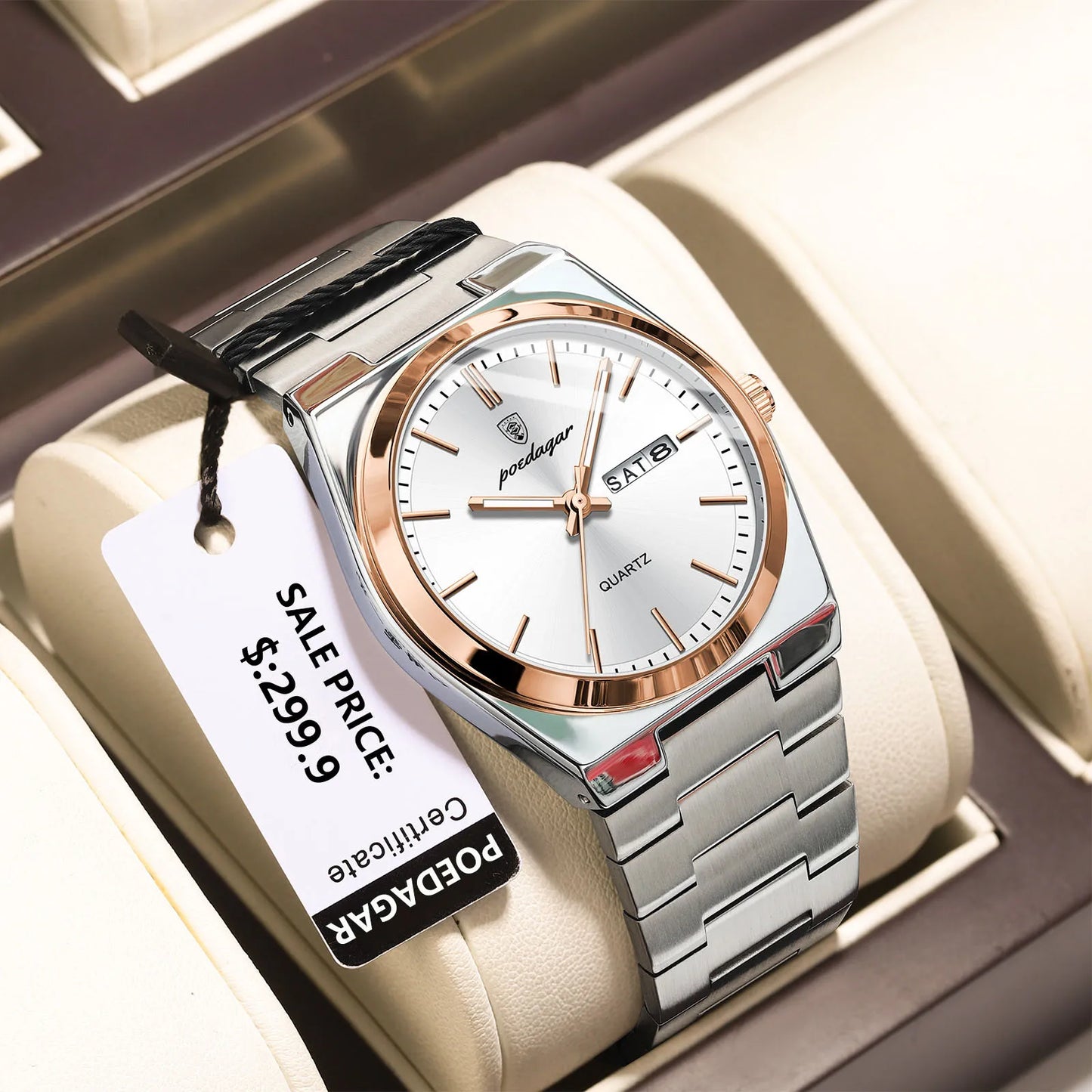 Full Calendar Sport Watch – Luminous Dial with Hidden Clasp Bracelet