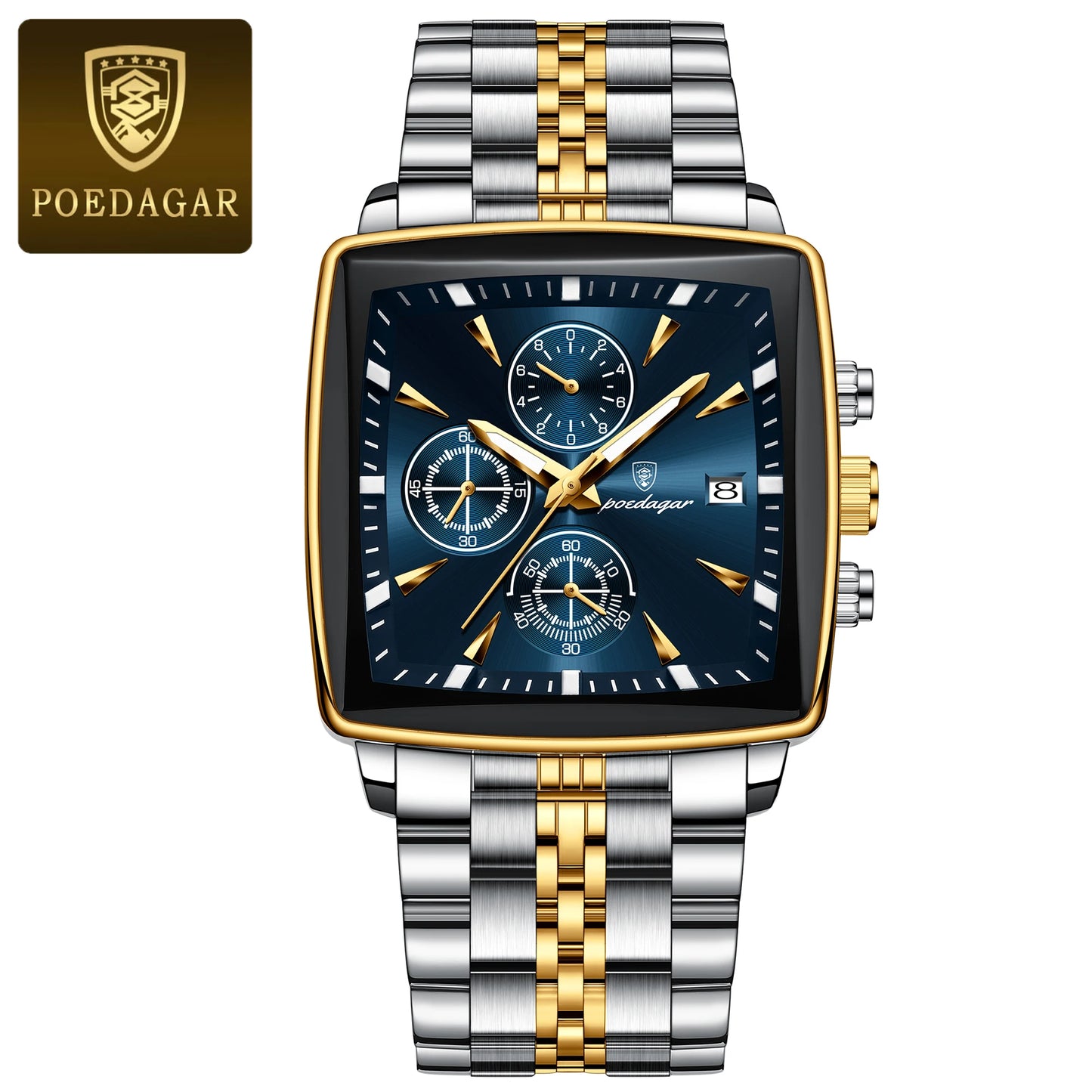 Square Chronograph Watch – Bold Numberless Dial with Hidden Clasp Bracelet