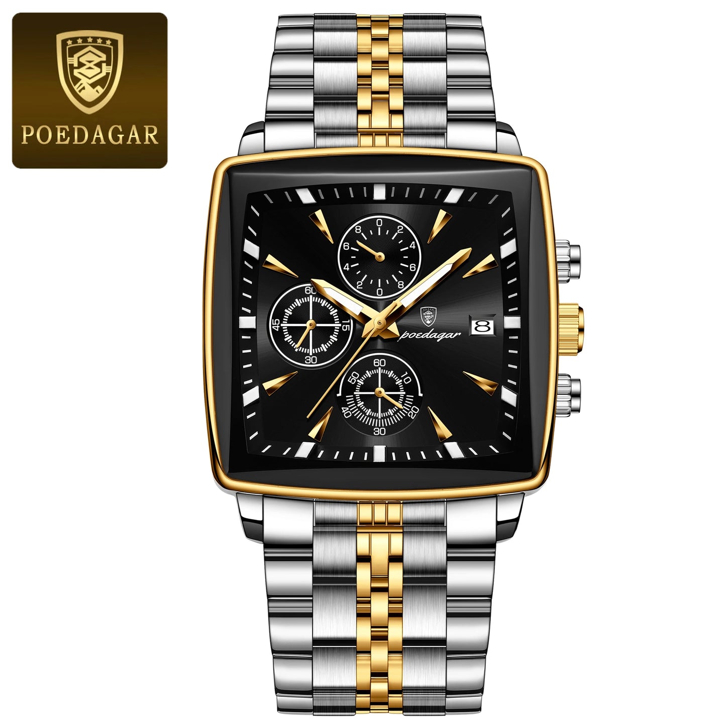Square Chronograph Watch – Bold Numberless Dial with Hidden Clasp Bracelet