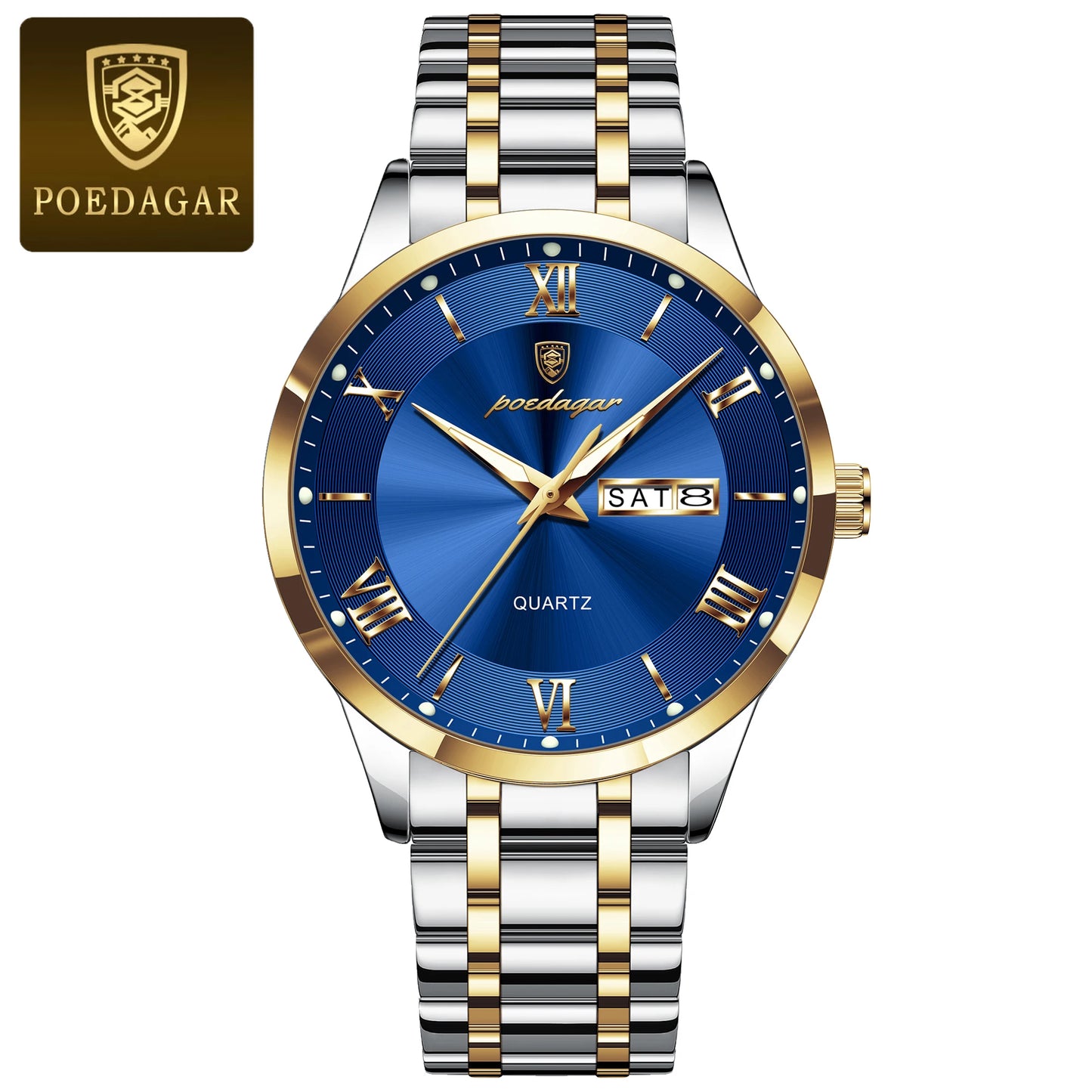 Roman Numeral Full Calendar Watch – Luminous Dial with Hidden Clasp Bracelet