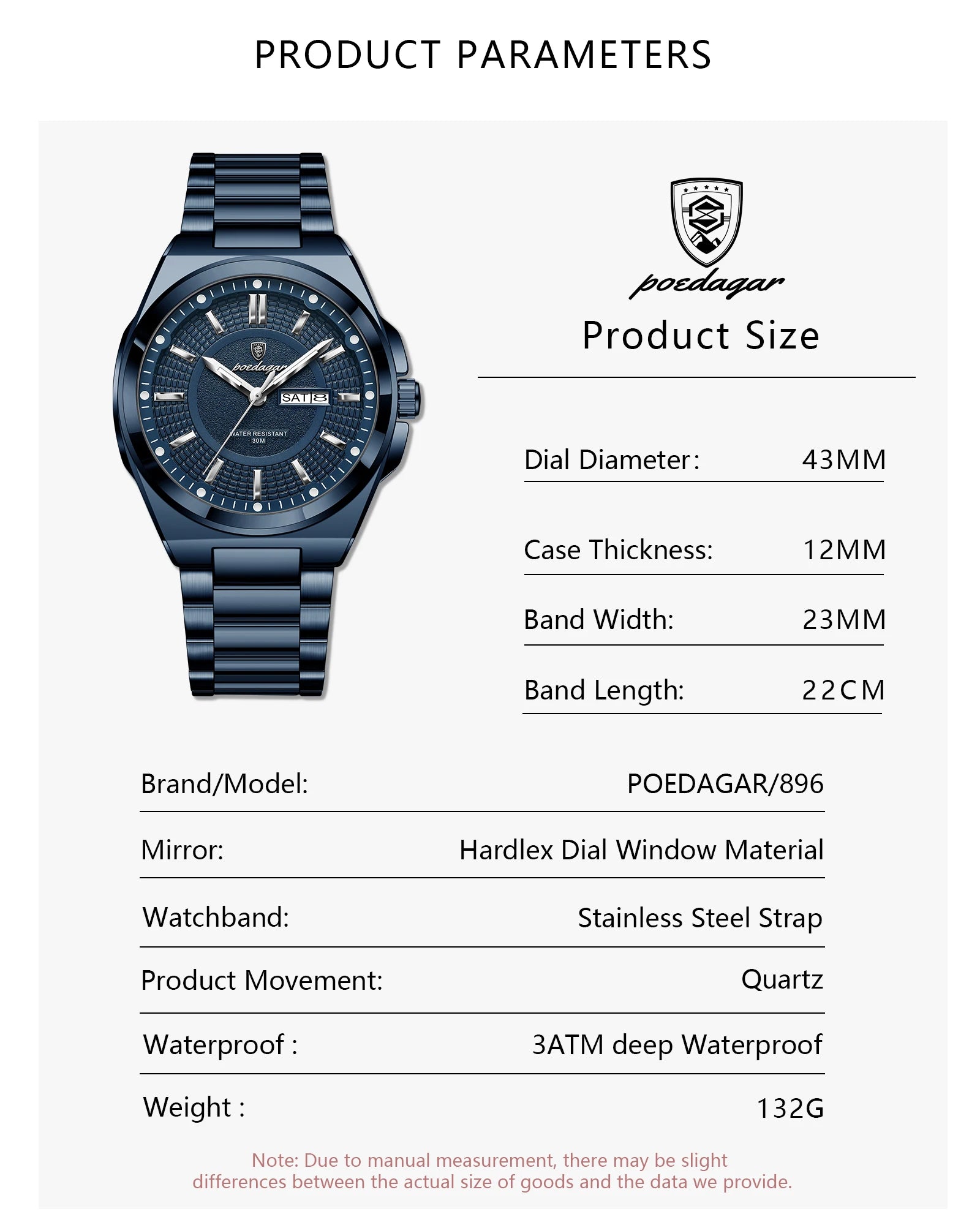 Premium Stainless Steel Chronograph – Day & Date, Luminous, Quartz