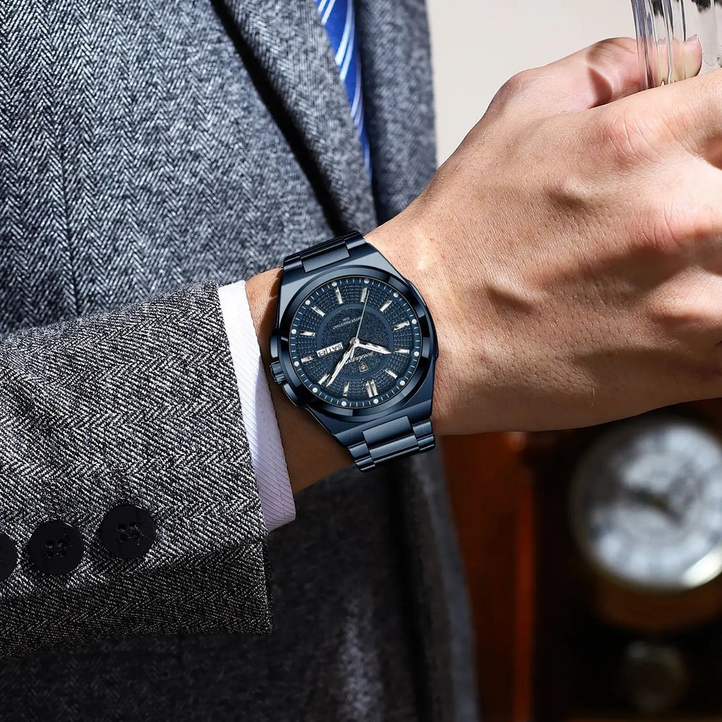 Premium Stainless Steel Chronograph – Day & Date, Luminous, Quartz